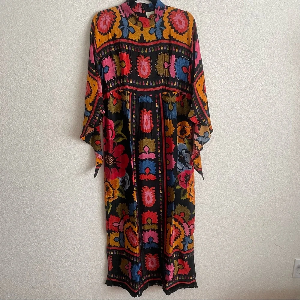 NWT Farm Rio Black Flowers Tapestry Maxi Dress Lined Size M - Picture 2 of 9